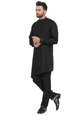 Designer Black Linen Kurta Pajama 3