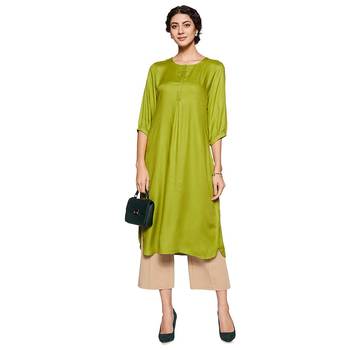 Green plain rayon ethnic-kurtis 1