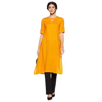Yellow plain rayon ethnic-kurtis 1