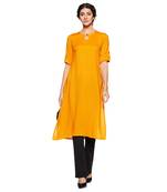 Yellow plain rayon ethnic-kurtis