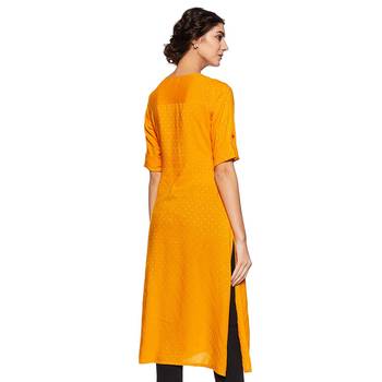 Yellow plain rayon ethnic-kurtis 2