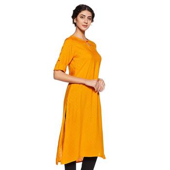 Yellow plain rayon ethnic-kurtis 3