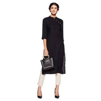 Black plain rayon ethnic-kurtis 1