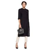 Black plain rayon ethnic-kurtis