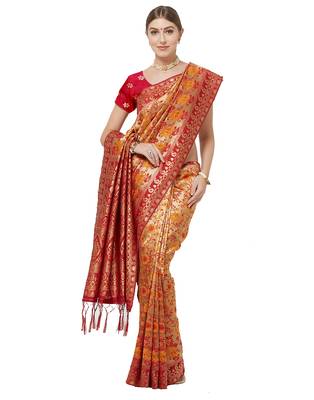 Red woven art silk sarees saree with blouse 1