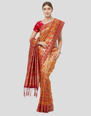 Red woven art silk sarees saree with blouse 2