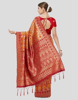 Red woven art silk sarees saree with blouse 4