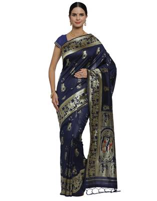 Black woven art silk sarees saree with blouse 1