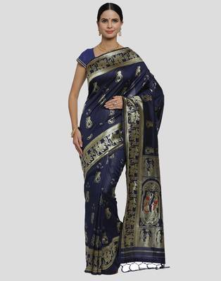 Black woven art silk sarees saree with blouse 2