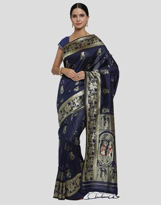 Black woven art silk sarees saree with blouse 3