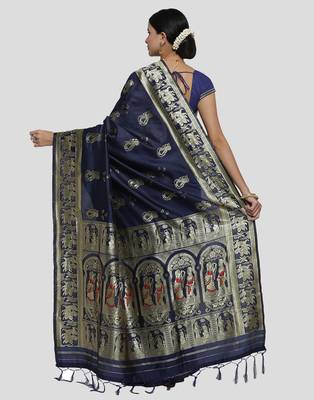 Black woven art silk sarees saree with blouse 4