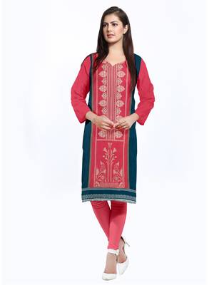 Pink printed cotton cotton-kurtis 1
