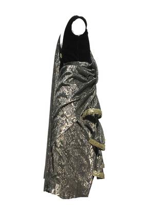 Grey self designed mixed blended with velvet blouse stitched Pre stitched saree 3