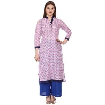 Pink printed Cotton kurti 1