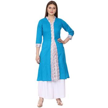 Turquoise printed Cotton kurti 1