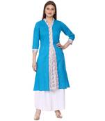 Turquoise printed Cotton kurti
