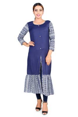 blue plain Rayon kurti 1