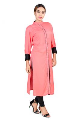 Orange plain Rayon kurti 1