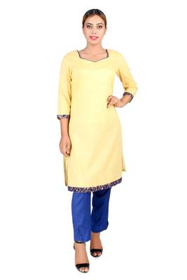 Yellow plain Cotton kurti 1