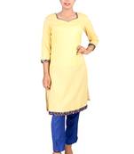 Yellow plain Cotton kurti