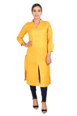 Yellow plain Cotton kurti 1