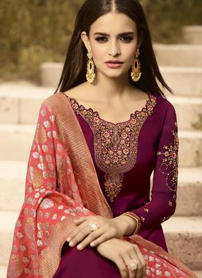 Maroon And Peach Embroidered Pants Suit 2