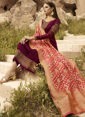 Maroon And Peach Embroidered Pants Suit 3