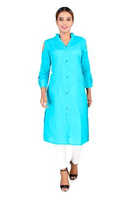 Blue plain Cotton kurti 1