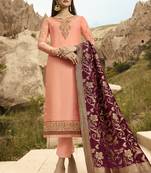 Peach And Maroon Embroidered Pants Suit