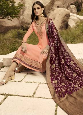 Peach And Maroon Embroidered Pants Suit 3