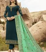 Turquoise And Green Embroidered Pants Suit