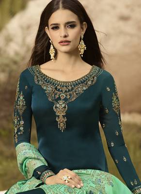Turquoise And Green Embroidered Pants Suit 2