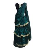 Green Black self designed mixed blended with velvet blouse stitched Pre stitched saree