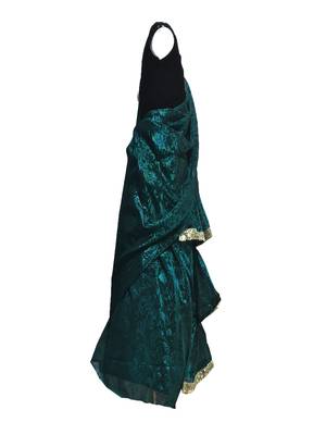 Green Black self designed mixed blended with velvet blouse stitched Pre stitched saree 3