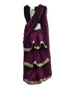 Purple self designed mixed blended with velvet blouse stitched Pre stitched saree