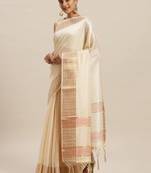 Beige printed linen saree with blouse