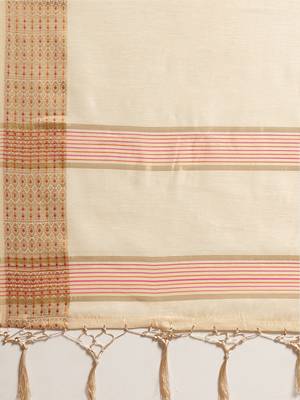 Beige printed linen saree with blouse 4