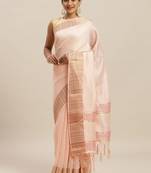 Peach printed linen saree with blouse