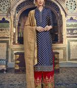 Blue Jacquard Silk Pakistani Style Suit