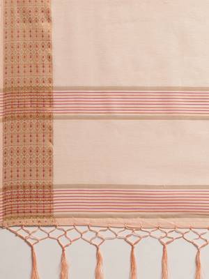 Peach printed linen saree with blouse 4