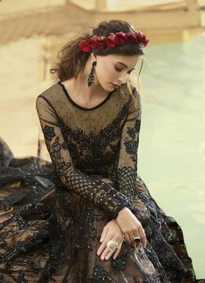Black Golden Traditional Embroidered Anarkali Gown 3