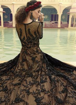 Black Golden Traditional Embroidered Anarkali Gown 4