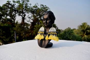 Scripted German Silver Oxidised Afghani Tribal Boho Party Wear Yellow Tassel Dangler 3