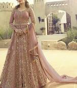 Blush Pink Golden Slit Anarkali Lehenga Suit