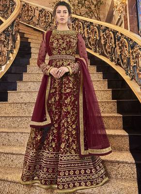 Maroon Net Anarkali Salwar Kameez 1