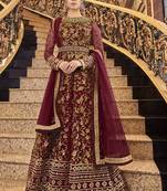Maroon Net Anarkali Salwar Kameez