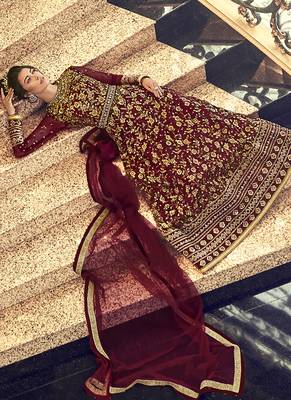 Maroon Net Anarkali Salwar Kameez 2