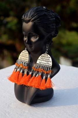 Scripted German Silver Oxidised Afghani Tribal Boho Party Wear Orange Tassel Dangler 3
