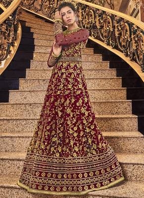 Maroon Net Anarkali Salwar Kameez 3