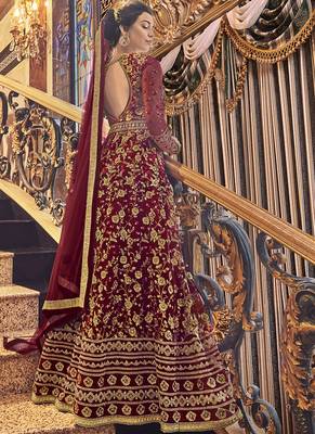 Maroon Net Anarkali Salwar Kameez 4